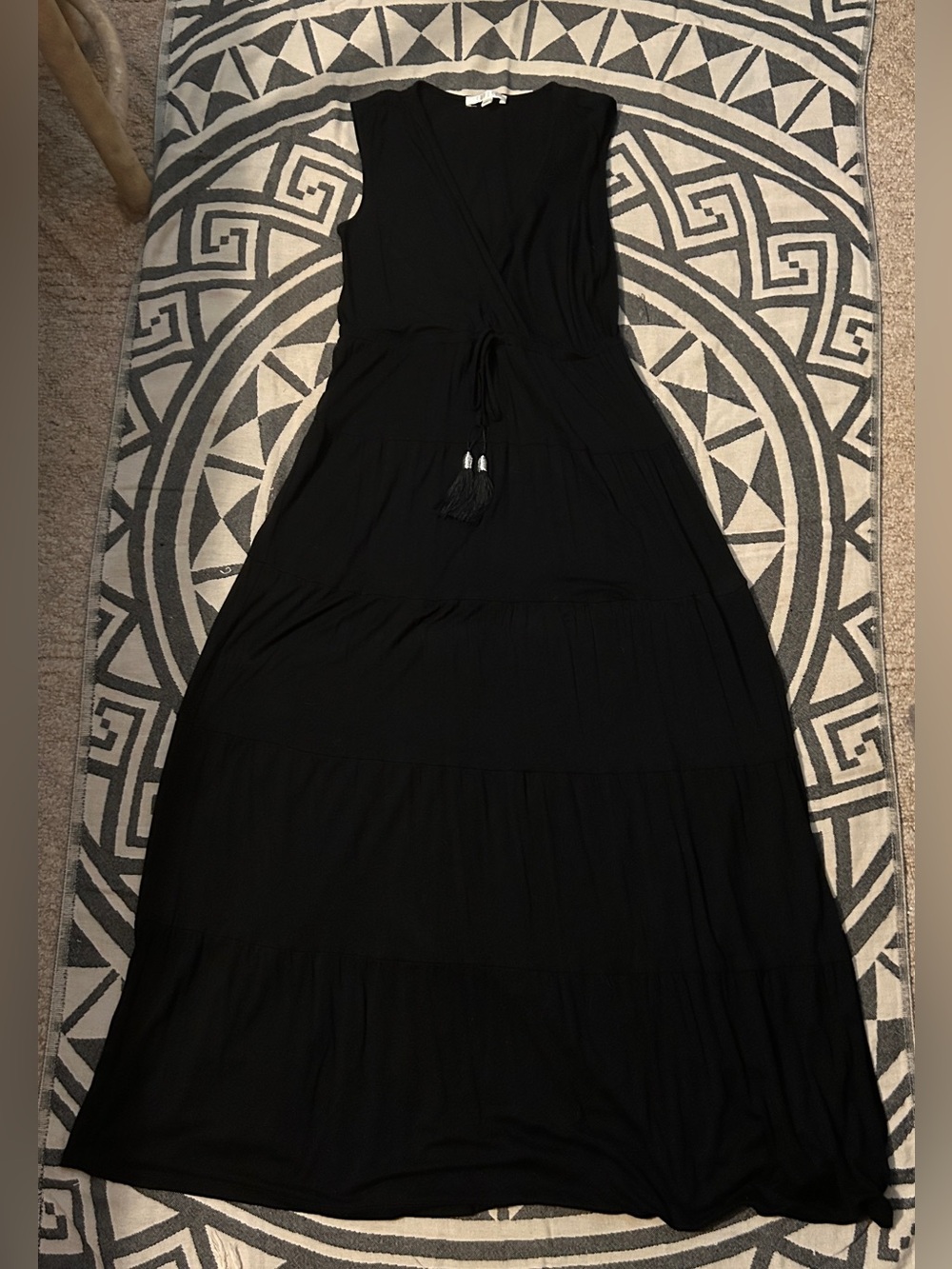 Spense Black Sleeveless Maxi Dress with Tassel Tie Waist